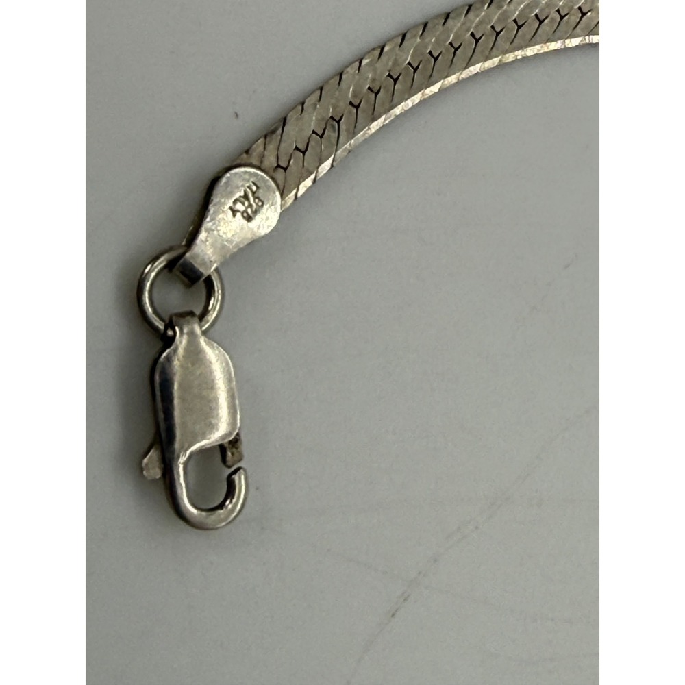 Vintage Italy 925 Sterling Silver Herringbone Flat Chain Bracelet 7.25 Inch - Picture 5 of 9